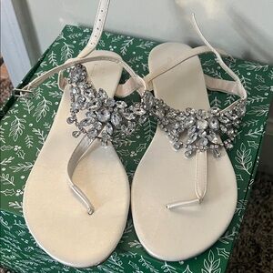 David’s Bridal Studio Elegant White Sandals with Crystal Embellishments